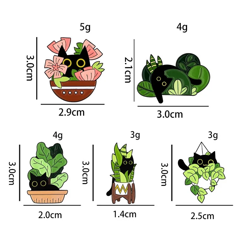 Cats in Plants Enamel Pins Custom Black Cat Potted Plant Brooches Lapel Badges Fun Animal Plant Jewelry Gift for Kids Friends