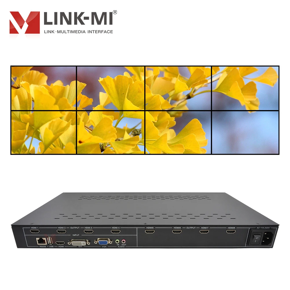 

1080P 2x4 Video Wall Controller Video USB/HDMI/DVI/VGA Inputs & 8 HDMI Outputs 2x3, 2x2, 2x1, 1x8... with Zoom Function, RS-232