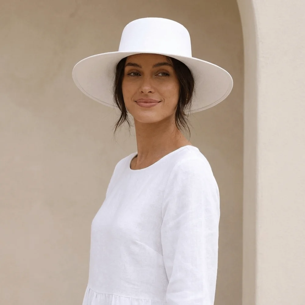 Vintage Solid Color Hepburn Style Bucket Hat British Style Flat Top Wide Brim Felt Hat Fedora Hat Woolen Women Jazz Hat Dinner