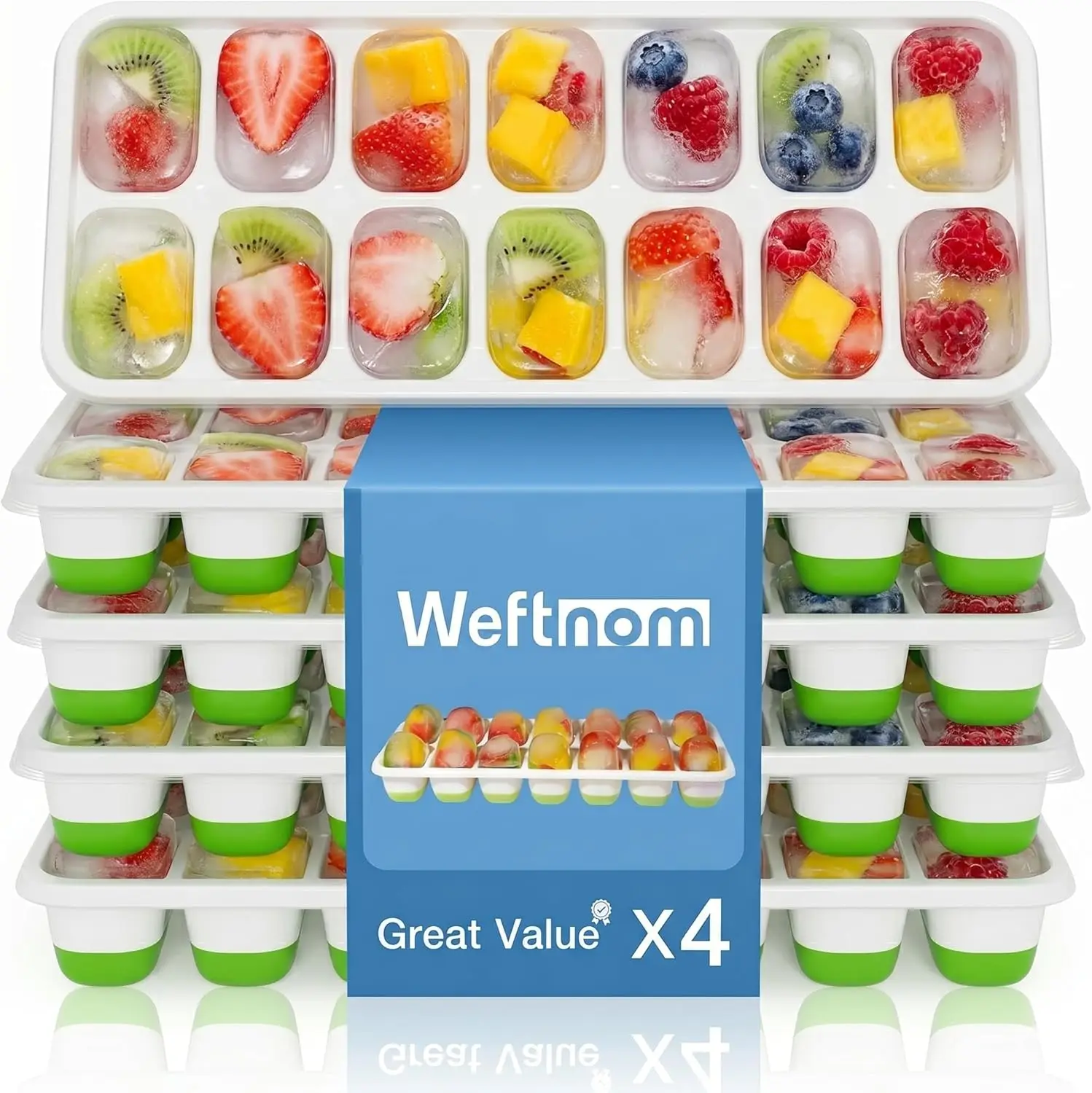 Ice Cube Trays with Lids for Freezer, 4 Pack Silicone Set, 56 Cubes | Easy-release reusable ice molds, sturdy PP frame, BPA-free — купить у AliExpress WW