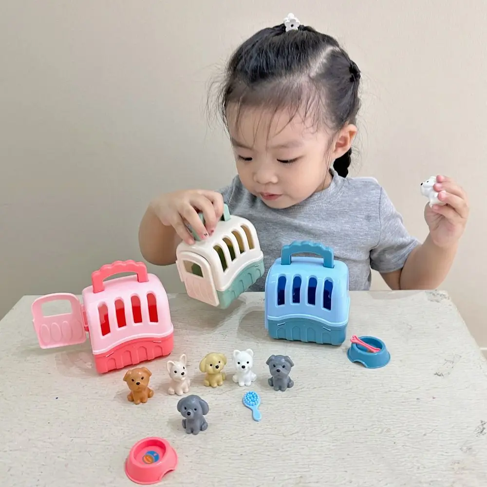 

Doll Accessories Pet Basket Dog Doll Set Family Toys Scene Playing Dog Dollhouse Toy Cartoon Miniature Dog Cage Toys Kids Toys