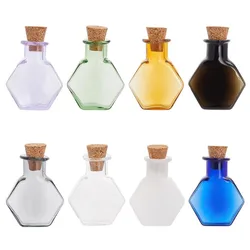 8pcs Mini Colored Glass Bottles Tiny Spell Jars Hexagon Potion Bottles Wishing Bottle Vials with Corks Drifting Bottle Glass