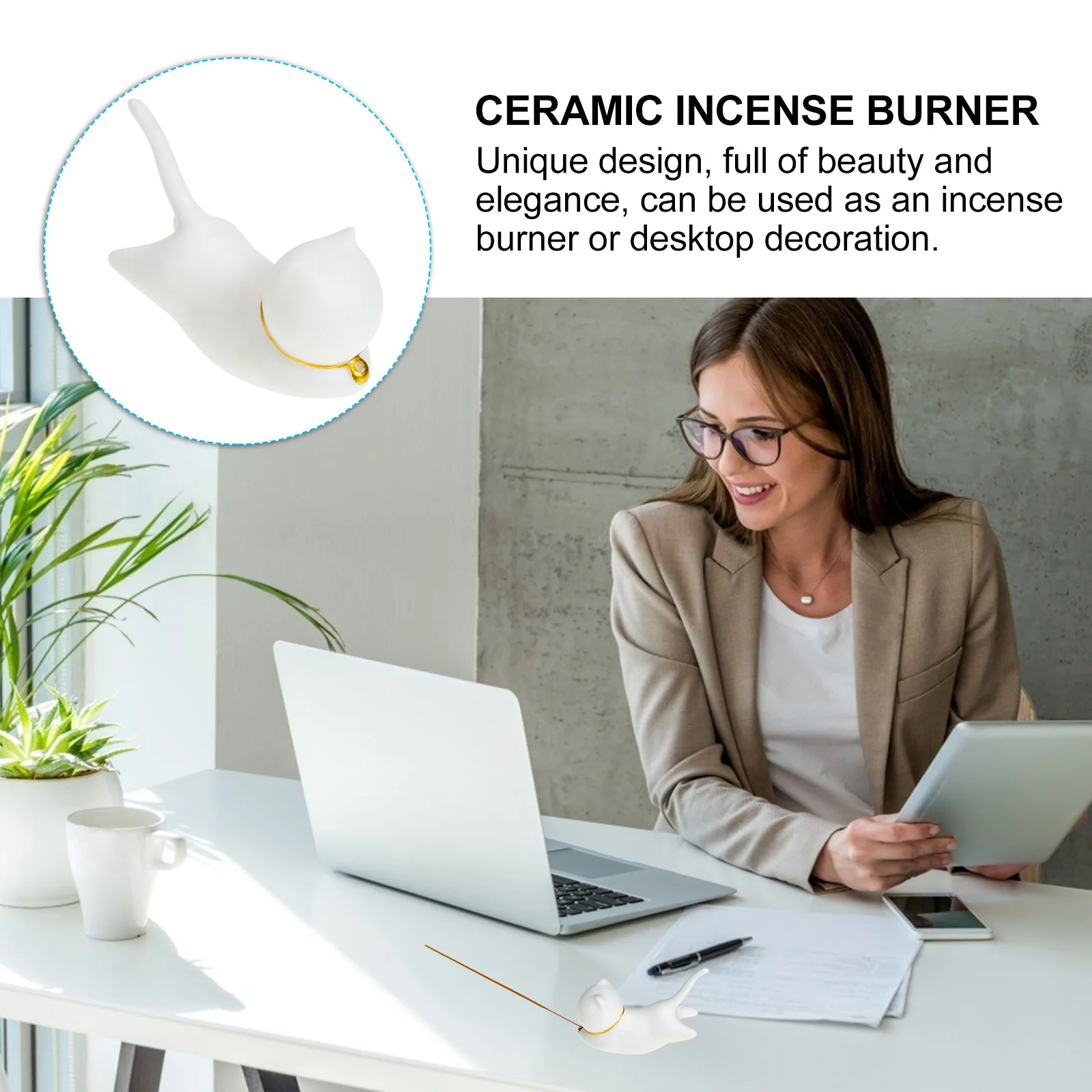 

Ceramic Cartoon Cat Incense Burner Small Incense Stick Stand Mini Desktop Decoration Home Decor Tea Pet Ornament