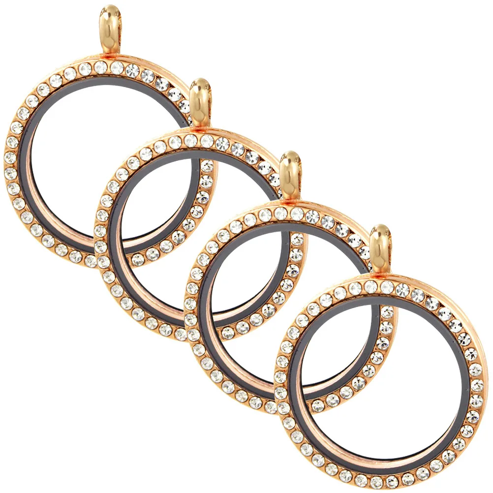 4Pcs Rhinestone Photo Pendant Charms Alloy Bezel Trays for Necklace Pendant Jewelry Pendants Rhinestone Bezel Photo Pendants