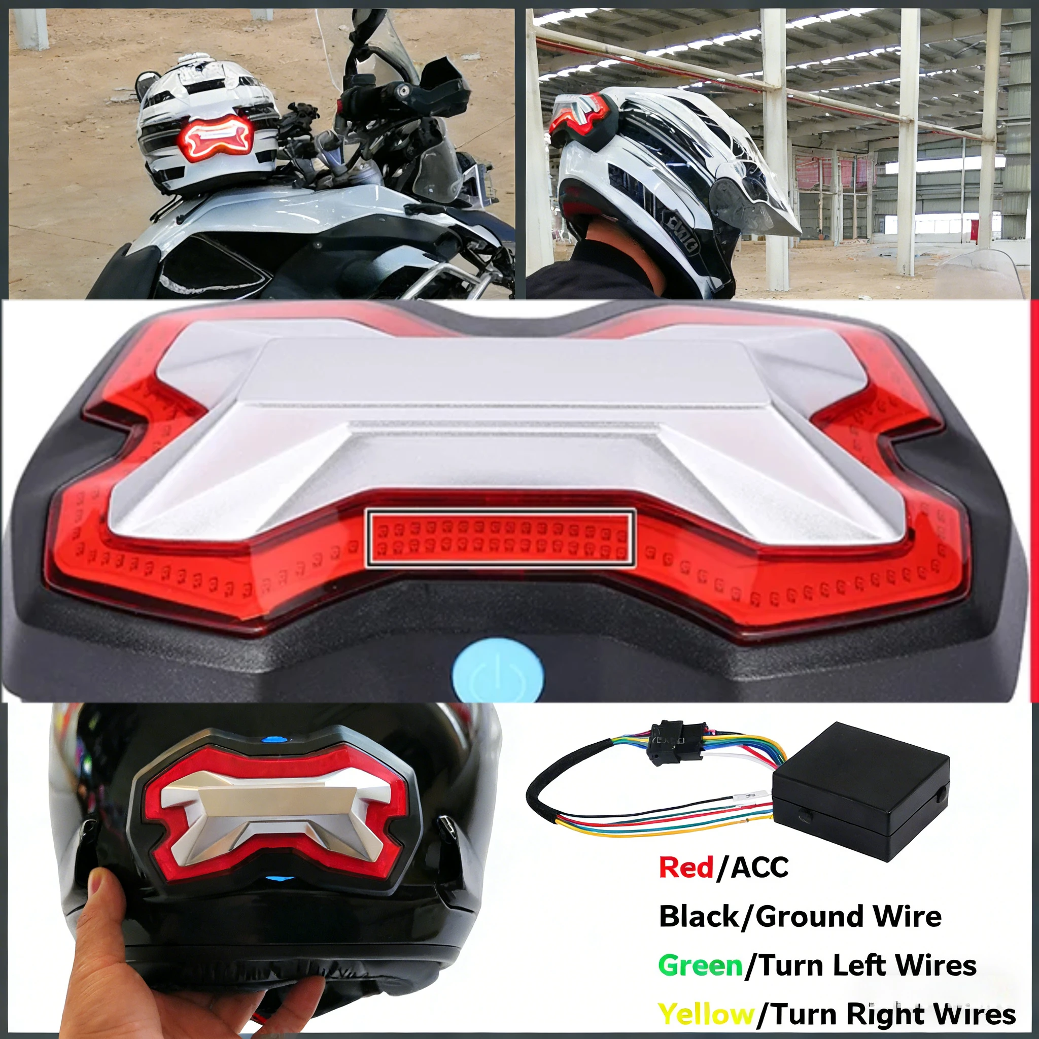 

Motorcycle Helmet Riding Light Warning Light, Smart Helmet Light with Wireless Charging, Super Bright Helmet Brake Light