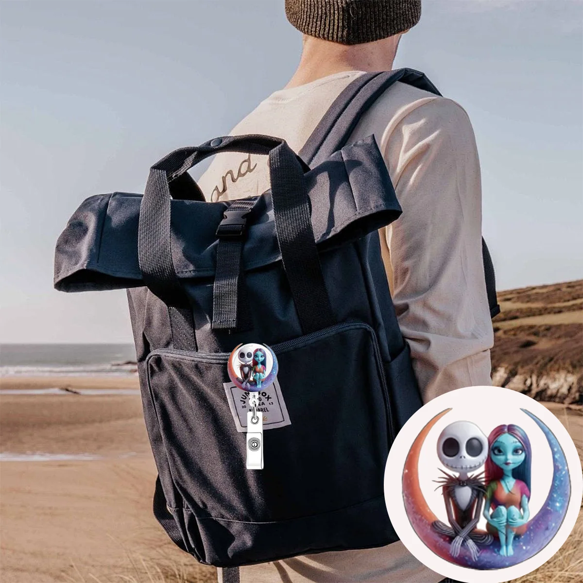 Nuevo acrílico Correctable enfermera insignia desplazamiento moda Navidad Horror noche esqueleto Jack pareja ID titular llavero