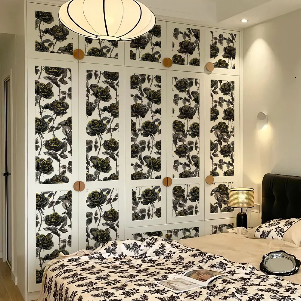 

Retro Floral Wallpaper Self-adhesive Waterproof PVC Bedroom Wallpapers Peel and Stick Furniture Cupboard Sticker Home Decoration
