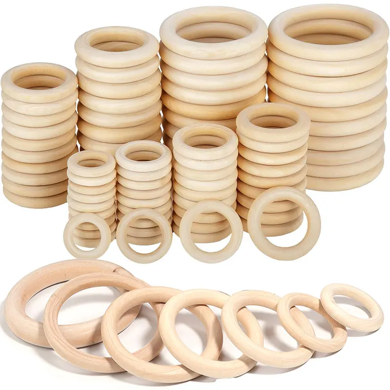 3-100Pcs Natural Wooden Rings Unfinished Wooden Circles Wood Hoop Macrame Ring for DIY Craft Connector Jewellery Making 15-100mm