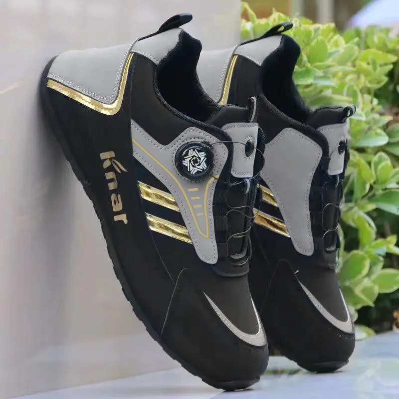 Men's Sports Casual Shoes with Rotating Buckle – Comfortable, Non-Slip, and Durable Soles – Stylish Gold Stripe Design, Suitable for Casual Wear, Sports, and Outdoor Activities
