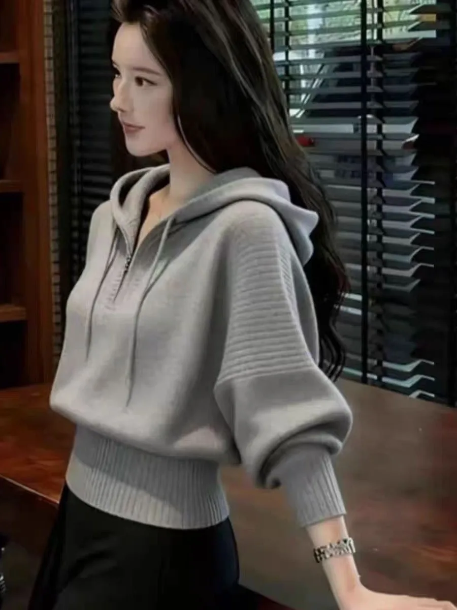 

Корейская женская толстовка с капюшоном, свитер Jaet для похудения, дизайн талии, модная повседневная одежда из шерсти и вискозы