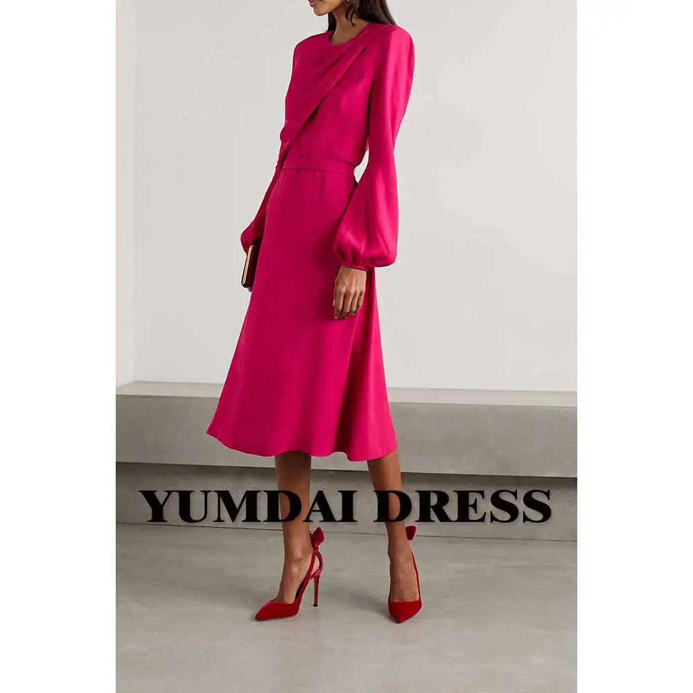 YUMDAI Modern Red Mother of the Bride Midi Evening Dress Dubai Mermaid Elegant Luxury Puff Sleeve 2024 Wedding Party Guest Dress