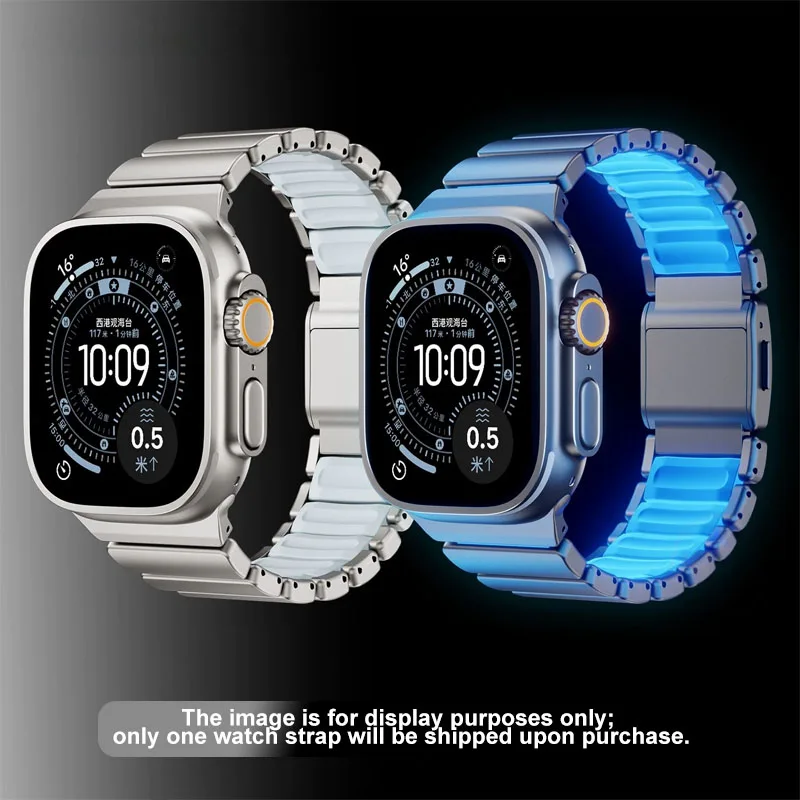 

Титановый металлический ремешок для Apple Watch Ultra 3, 11, 10, 9, 8, 7, 6, SE, силиконовый магнитный светящийся ремешок для iWatch 42 мм, 44 мм, 45 мм, 46 мм, 49 мм