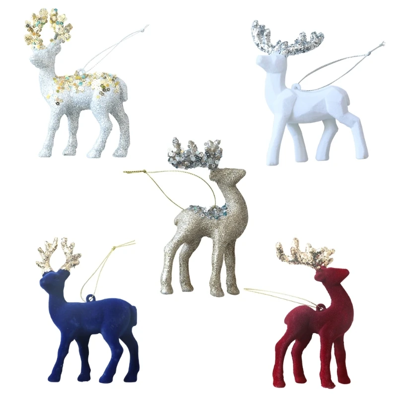 

Set of 8 Christmas Tree Reindeers Ornament Miniature Flocking Deer Pendant for Tabletop Stylish Hanging Home Decoration