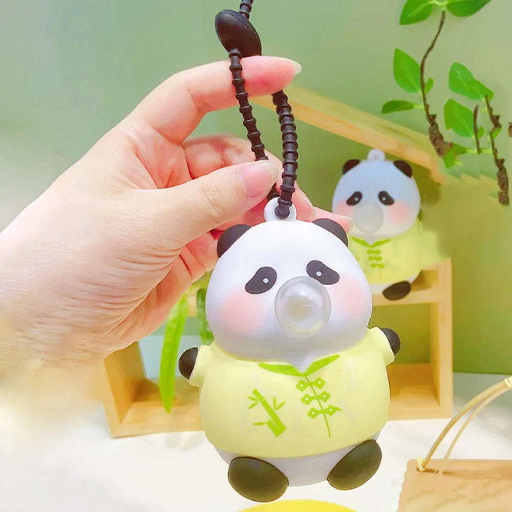 Blowing Bubble PVC Panda Keychain Soft Toy Squeezing Panda Backpack Pendant Cartoon Ornament Panda Jewelry Keychain Car Keys