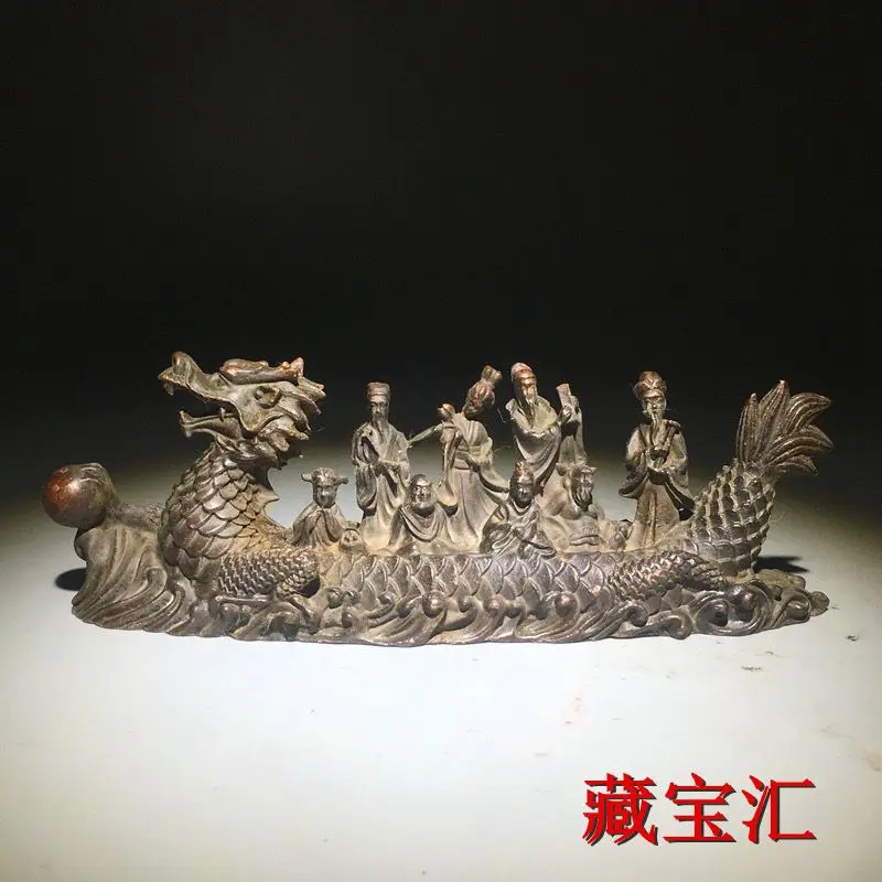 

Folk Eight Immortals Cross the Sea Dragon Boat Old Goods Pure Copper Alloy Zhaocai Town House Objects