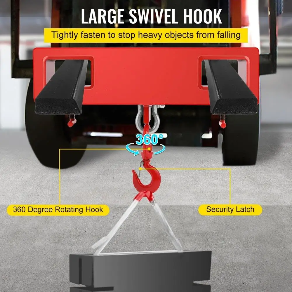 Forklift Lifting Hook, 4400lbs Capacity Forklift Lifting Hoist, Red Forklift Mobile Crane with Swivel Hook and Two Large