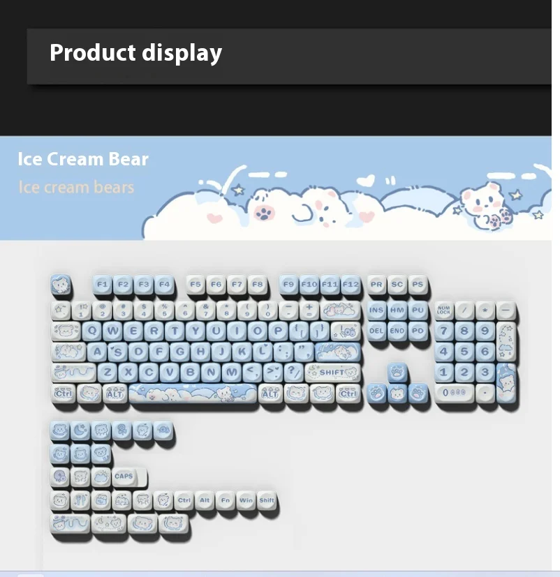 Neue Eisbär Tasten kappen blau niedlichen Cartoon Moa hoch Sublimation 75 98 Tasten Rüschen Satz von mechanischen Tastatur kappen Geschenk