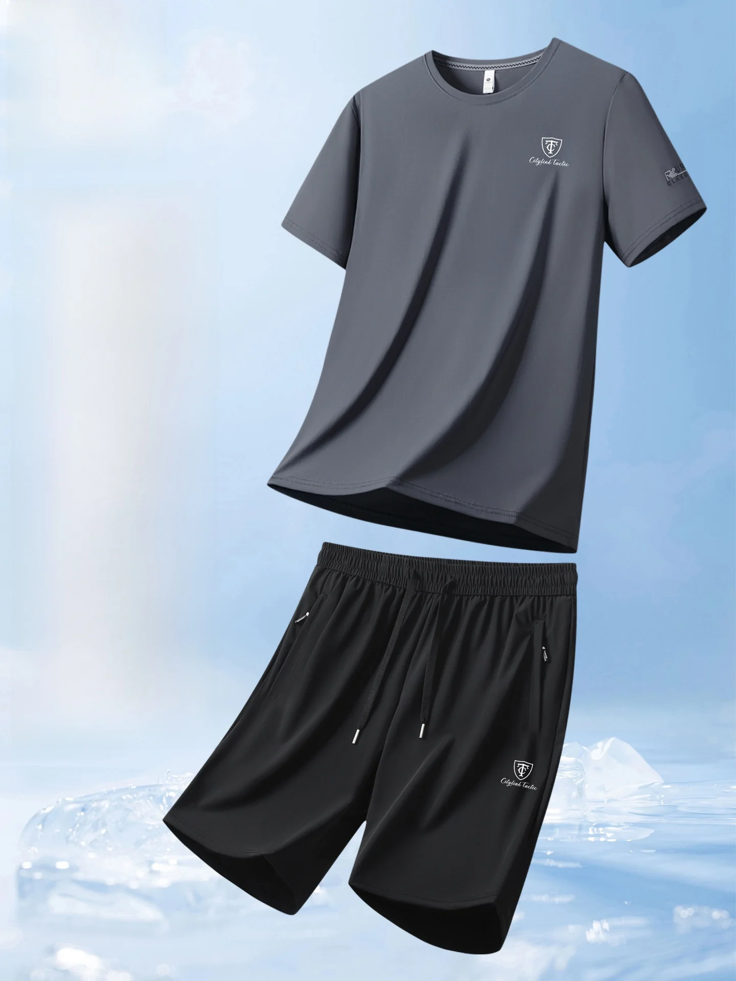 

Мужской летний спортивный костюм Lincoln Luxury Ice Silk: футболка и шорты для фитнеса и бега, молодежная одежда