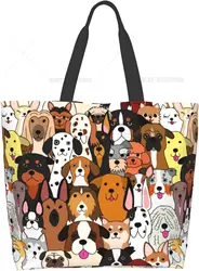 Cute Cartoon Dogs Shoulder Bag Large Reusable Eco-friendly Shopping Bags Portable Storage Handbag Anime Tote Bag Fashion