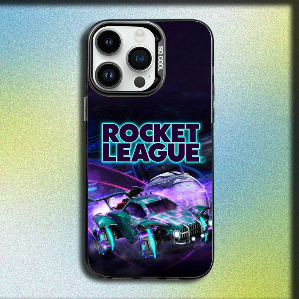 حافظة هاتف Game R-Rocket League لهاتف iPhone 16,15,14,13,12,11,Mini,Pro,SE,MAX غطاء أسود من السيليكون الرمادي غير اللامع