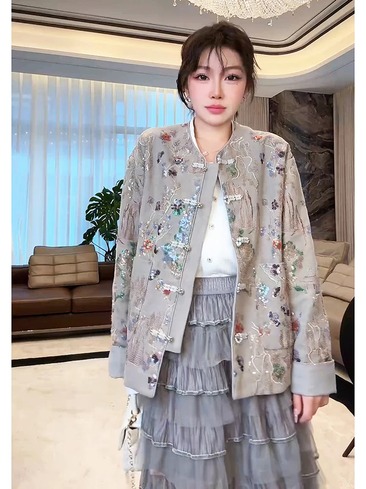 

Частная коллекция Лао Ян, утренний цветочный заказ, тяжелая вышивка, модное ретро-национальное пальто-джат, весна-осень