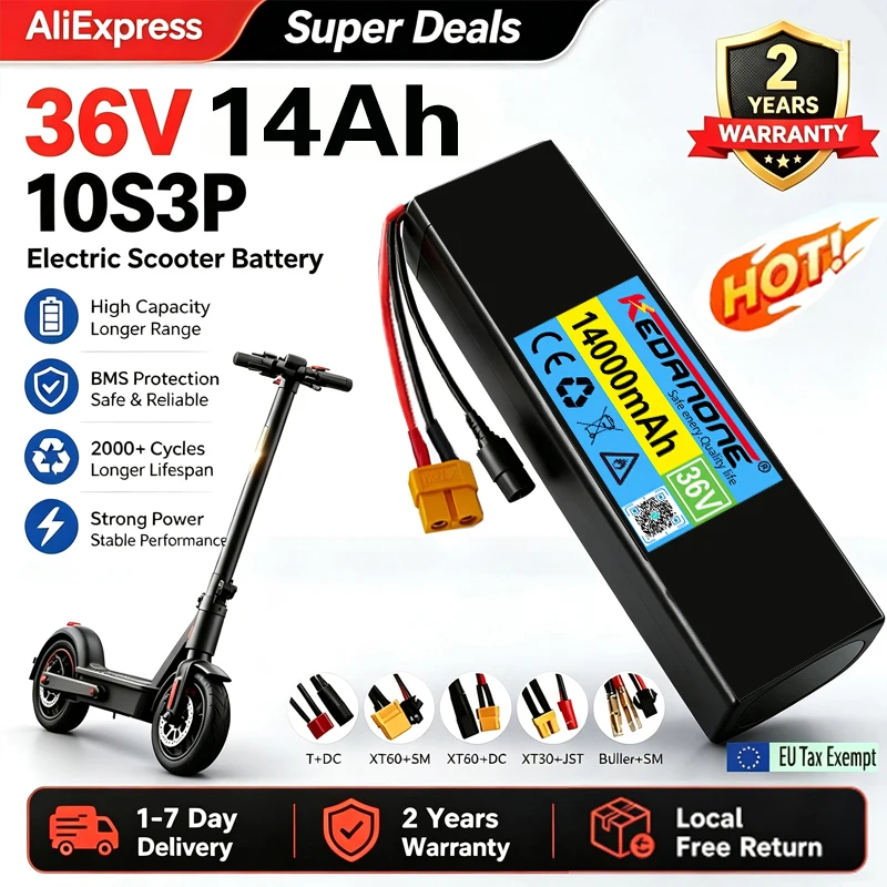 Batteria di ricambio nuova 36V 14Ah 18650 10S3P Li-ion per monopattino Kugoo S1 S2 S3, alta capacità 1000W con protezione BMS