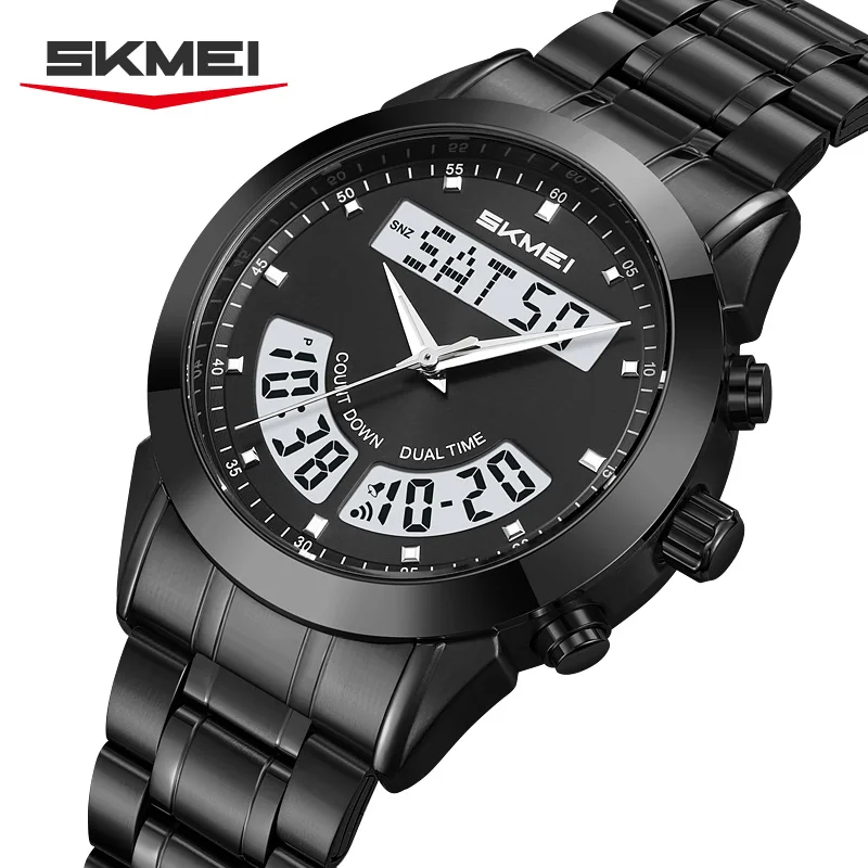 

SKMEI 2445 New Men's Electronic Dual Display Watch Waterproof Multi functional Stainless Steel Strap Men's Digital Watch reloj