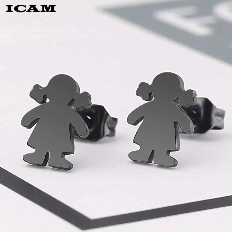 ICAM Women Girls titanium/Stainless Steel Cute Stud Earrings Minimalist simple personality small smooth non-fading Jewelry