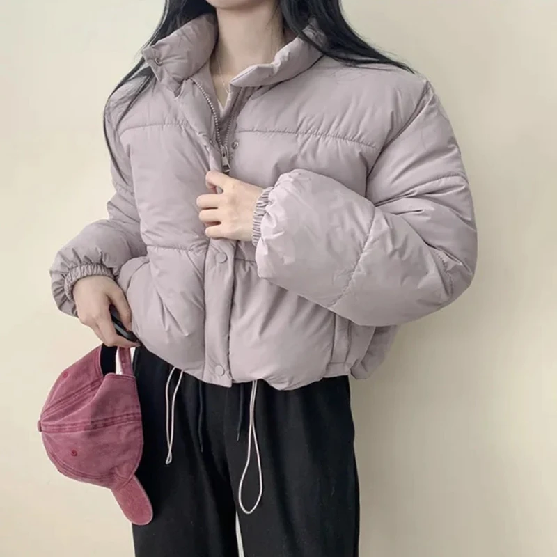 

Chic Autumn Winter ort Puffer Jaet Women's Cotton down Coat Dstring Stand Collar Korean Sle Loose Fit Regular Length