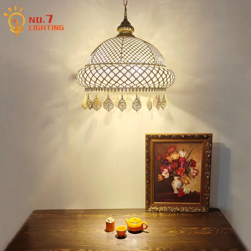 Saudi Arabia Design Exotic Pendant Lights LED E27 Gold Lustre Iron Art Industrial Classical Hanging Lamp Restaurant Homestay Bar