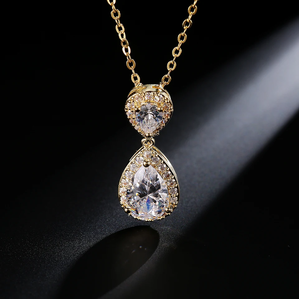 ZAKOL Trendy Water Drop Cubic Zircon Pendants Necklaces for Women Bridal Party Wedding Jewelry