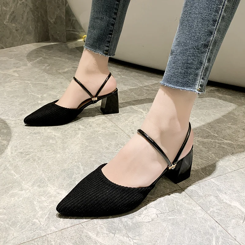 2024 New Summer Style Fashionable Comfortable Versatile and Elegant Casual Sandals Wear-resistant Mid-heeled Toe Women\'s Shoes