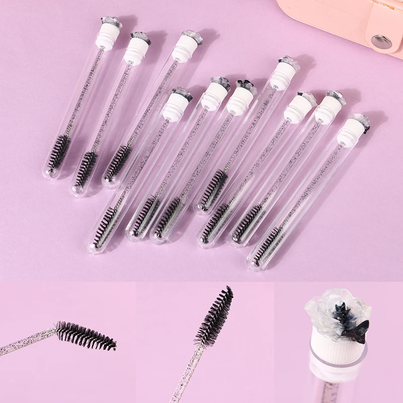 10Pcs Ink Camellia Eyebrow Brush Tube Disposable Eyelash Brush Reusable Eyelash Brush Portable Eyelash & Eyebrow Brushes