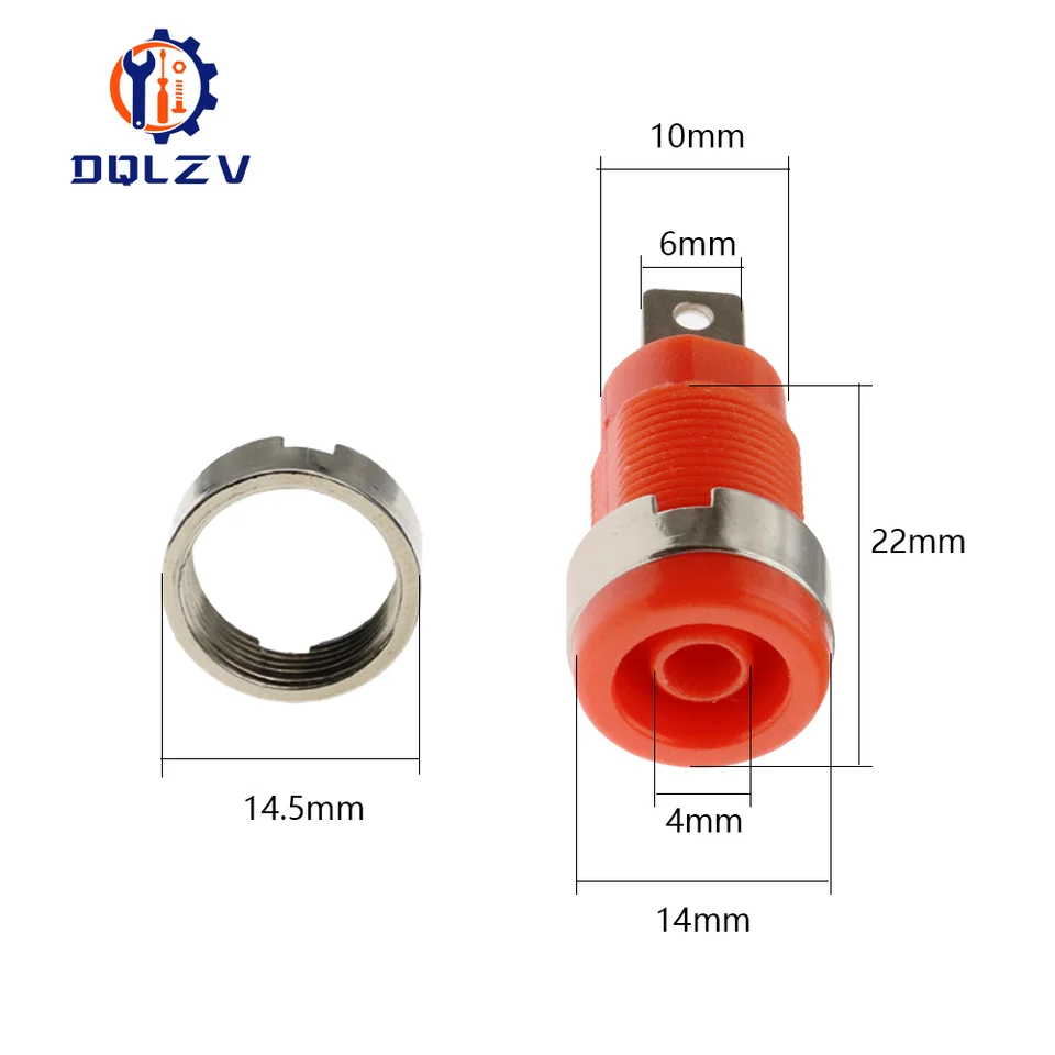 10 Pezzi Presa Jack A Banana 2mm – Pannello Femmina Per Connettori Fai-da-te, Montaggio M6 (Rosso)