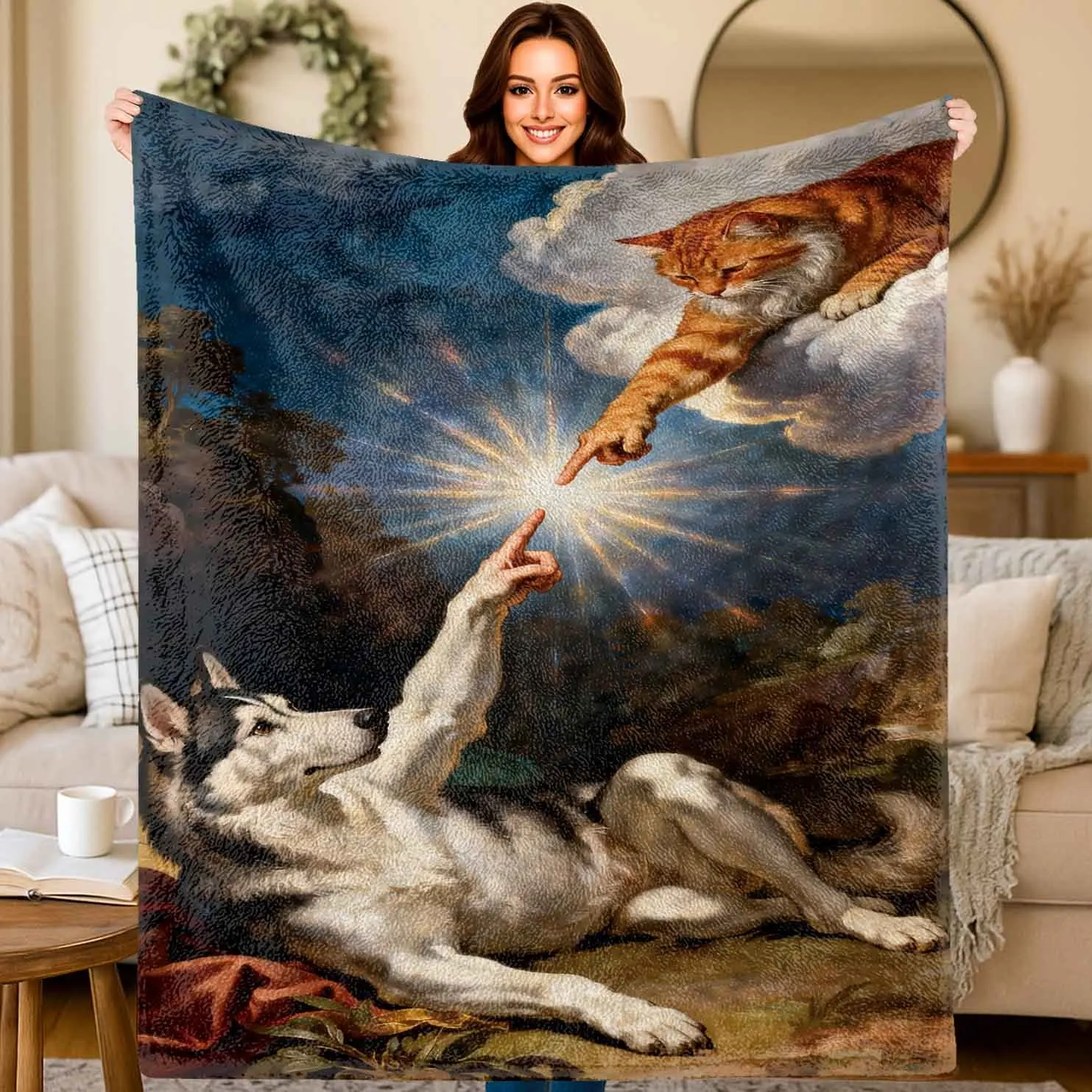 Theme of Fun Artistic Adaptation Flannel printed blanket suitable for all seasons suitable for living room office sofa travel