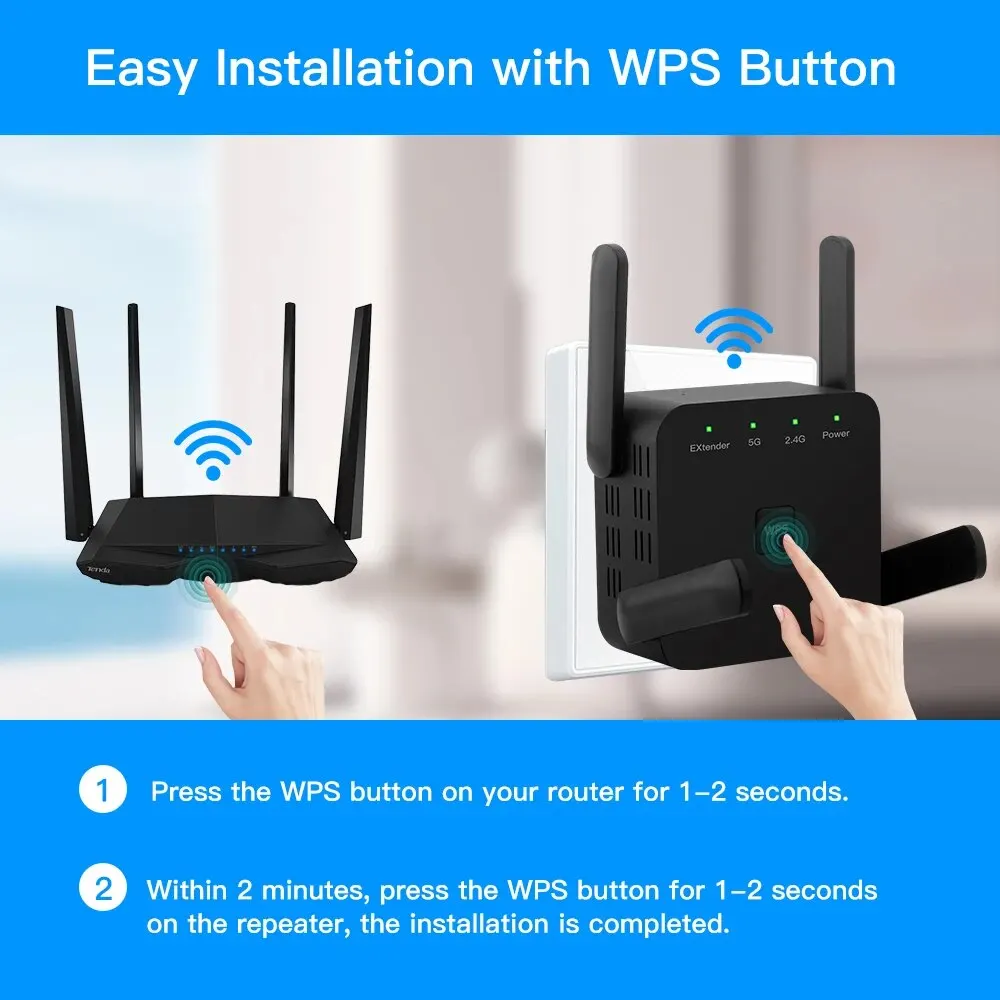 WiFi Repeater 1200Mbps 2.4GHz/5GHz Wireless Range Extender Signal Amplifier Wi-Fi Repetidor Booster EU/US Plug For Home Office