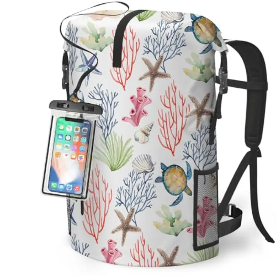 

Waterproof Dry Bag Heavy Duty Marine Dry Bags for Kayaking Hiking Sea Turtle Nautical Starfish Backpack Roll-Top Closure Bag -