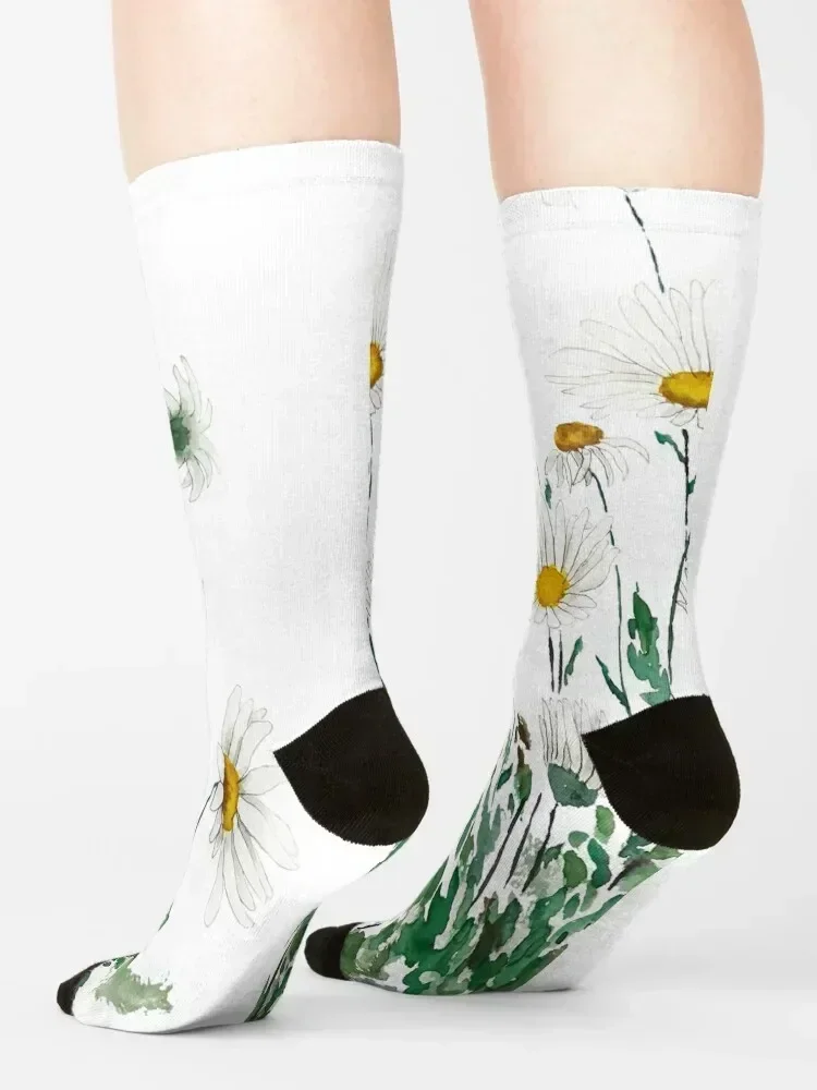 white Margaret daisy watercolor Socks essential funny gifts valentine gift ideas short Socks For Girls Men's