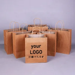 20Pcs Kraft paper portable gift bag advertising decoration cosmetics store packaging bag thickened custom printed logo