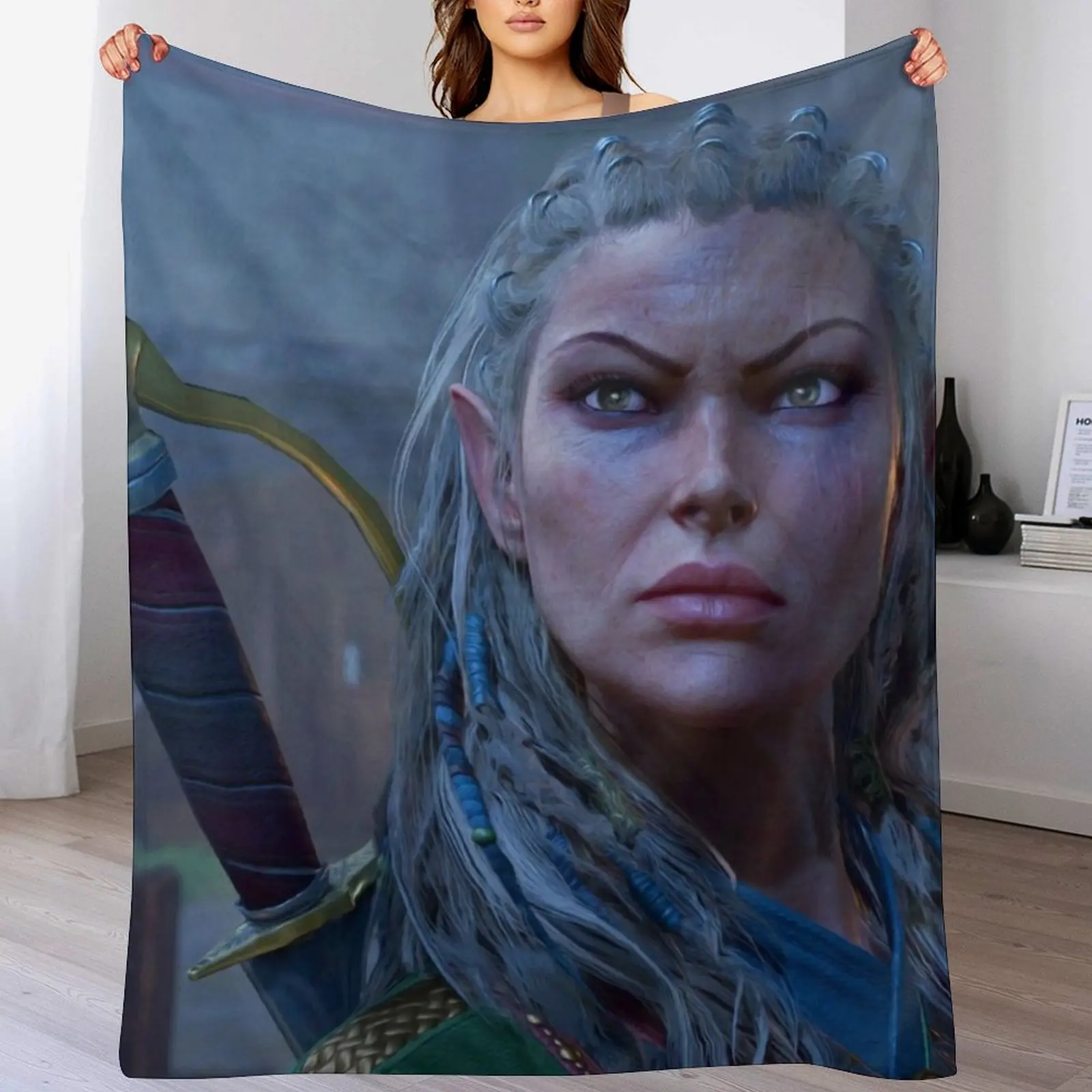 Jaheira Half Elf Fighter Druid Adventurer ready to fight Throw Blanket Long Lasting Soft Plush Blanket for Daily Use