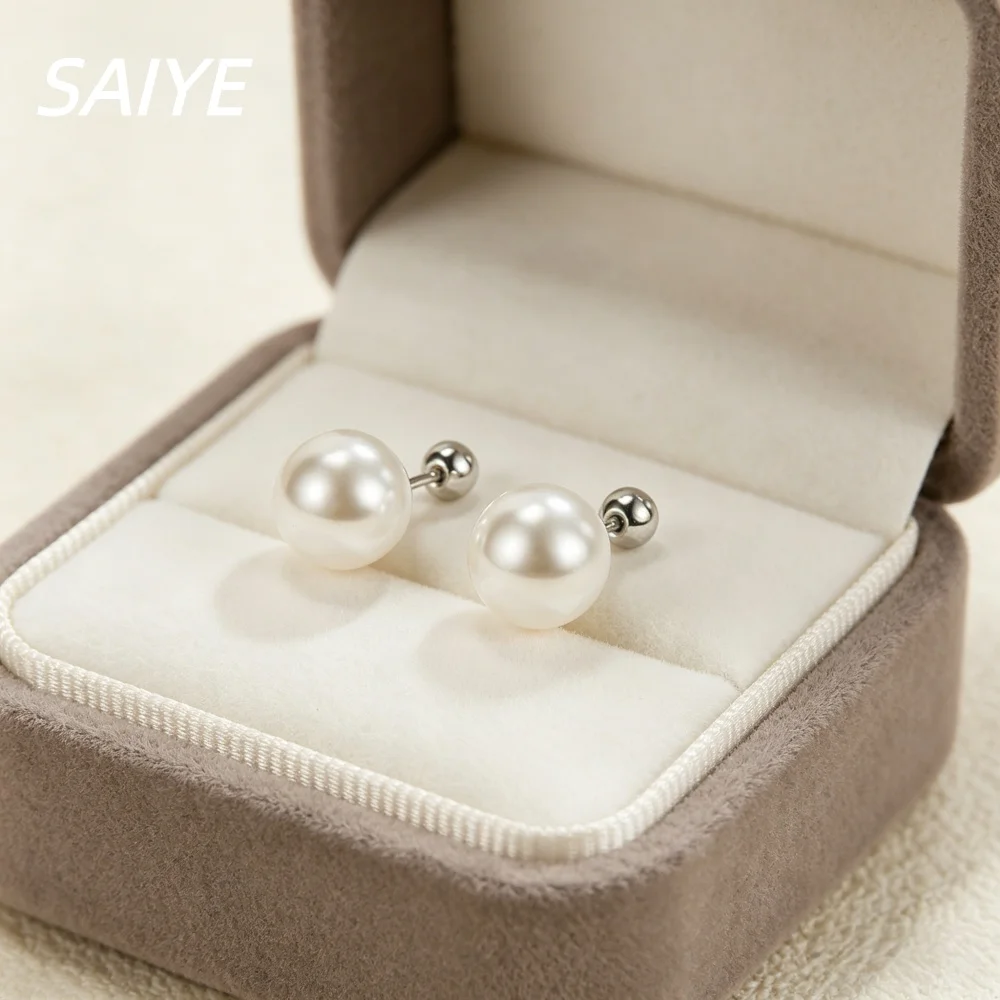 925 Sterling Silber Schraubverschluss Perlen-Ohrstecker 6/8/10/12mm, Verlustsichere Runde Perlenohrringe für Damen Täglicher Schmuck