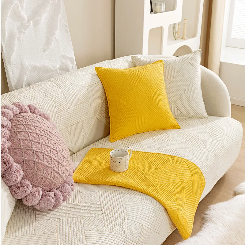 غطاء أريكة قطني قابل للغسل لغرفة المعيشة ، حصيرة أريكة مانعة للانزلاق ، أريكة بار أفقية ، وسادة على شكل حرف L ، لون خالص ، منزل
