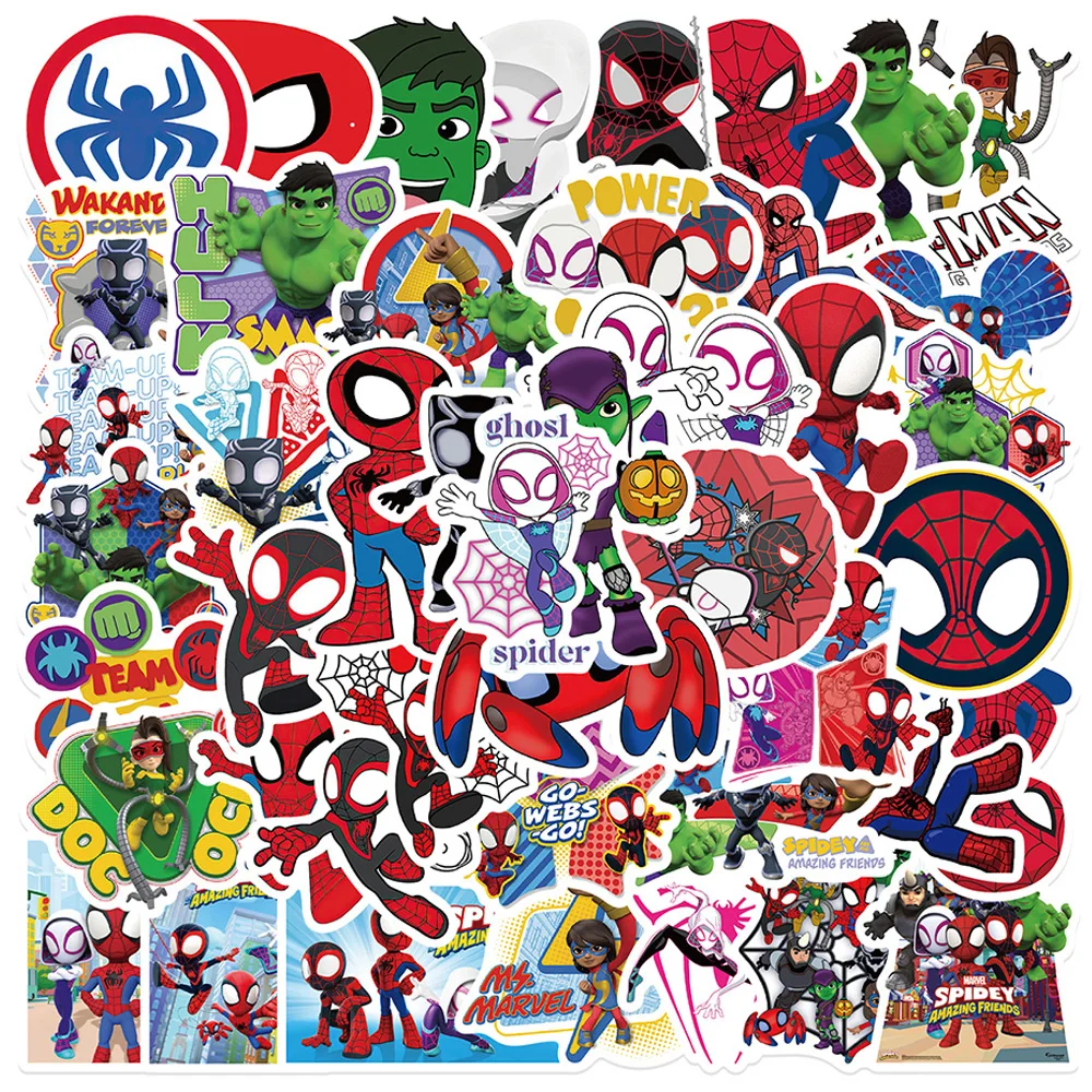 10/30/50 Uds. Pegatinas de Spider-Man y sus increíbles amigos de Marvel, calcomanías divertidas de Anime, papelería, teléfono, portátil, pegatina de dibujos animados