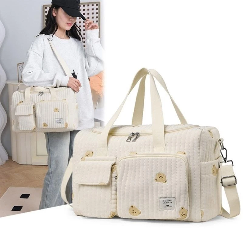 

QX2D Large Capacity Mom Bag Embroidered Pattern Diaper Bag Splashproof Crossbody Bag Travel Storage Shoulder Bag Handbag