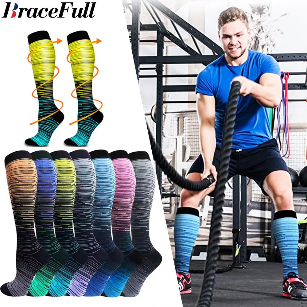 1Pair Compression Stockings Golfs Football Socks Long Tube Outdoor Sports Bright Color Medical Nursing Running Fitness Socks