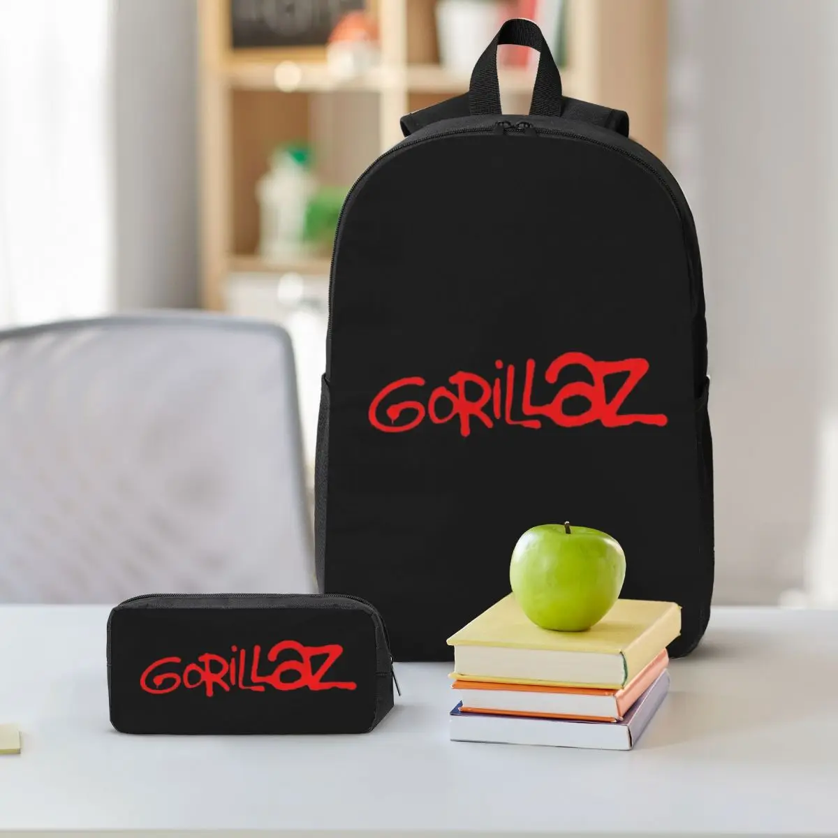 Gorillaz Symbol Backpack Student BookBag School Bag Shoulder Bags 3ps Insulated Lunch Bag Pencil Case