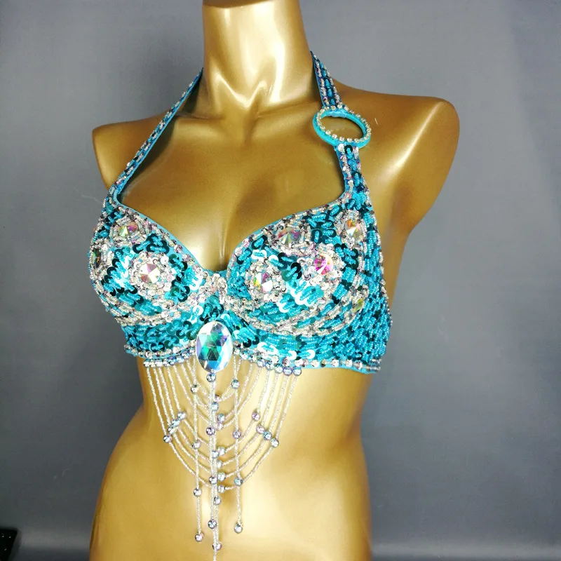 Personnalisé nouveau sexy grande taille danse du ventre performance soutien-gorge vêtements de danse soutien-gorge clou latin perle broderie haut pour les femmes
