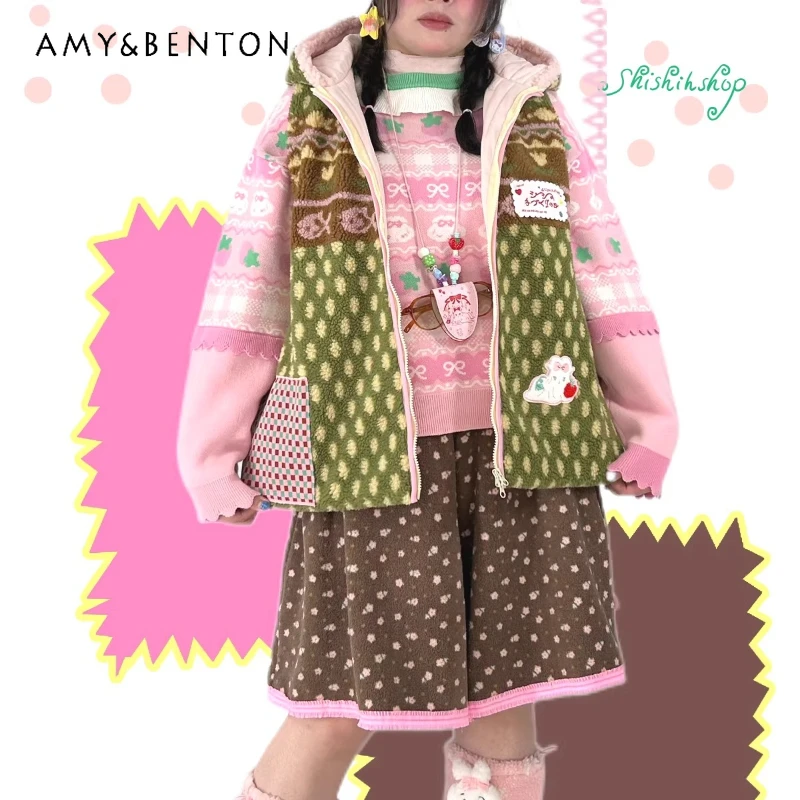 

Autumn Winter New Loose Hooded Thick Padded Women's Vest Original Design Splicing Zipper Sleeveless Versatile Warm Vests Ladies