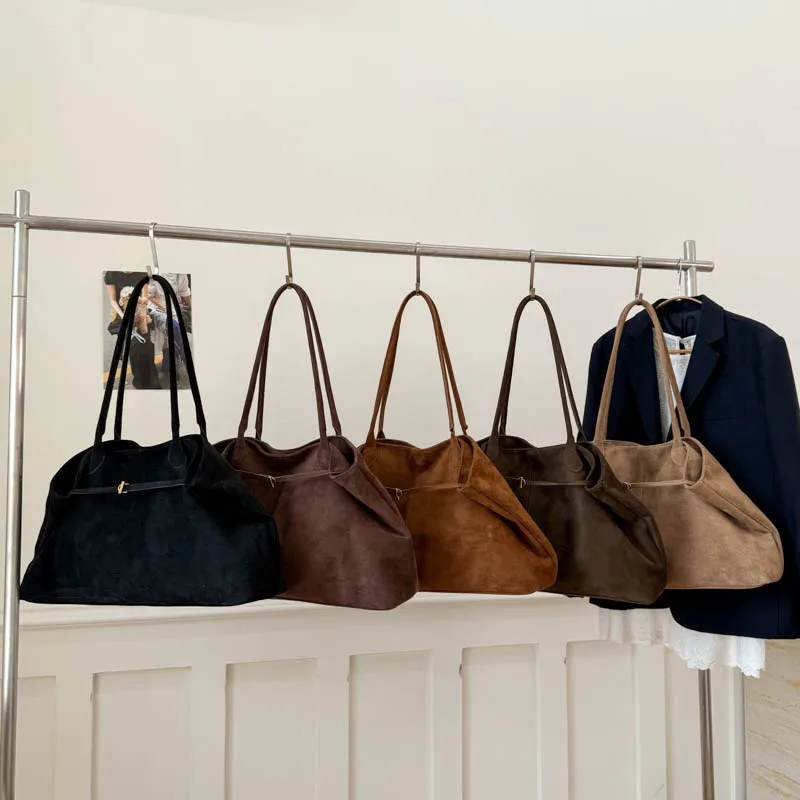Tas Tote Belanja Ukuran Besar Untuk Wanita PU Suede Warna Polos Kapasitas Besar Tas Selempang Hobo Musim Gugur 2025 Tas Tangan Desainer Mewah Terbaru