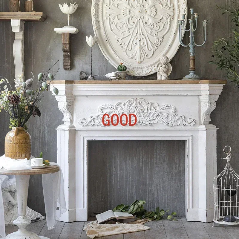 

Retro Simple Entrance Cabinet French European Style Fireplace Mantel Solid Wood Wedding Shooting Props